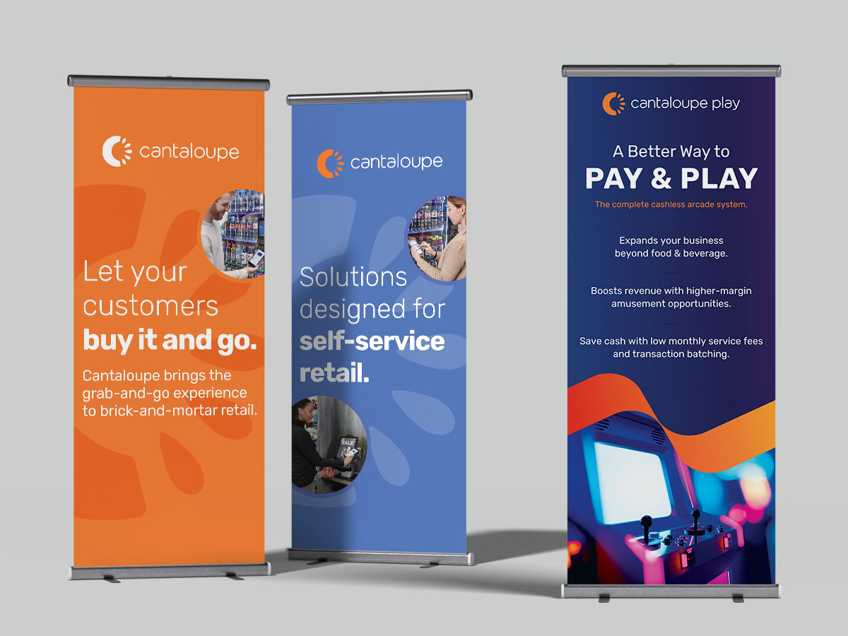 Examples of Cantaloupe tradeshow pull-up banners