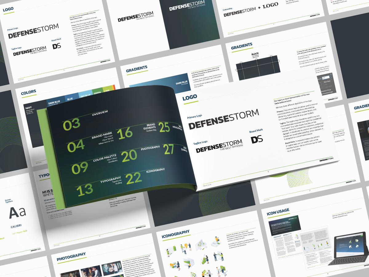 Look at the new brand for DefenseStorm through a mockup of their brand guide.