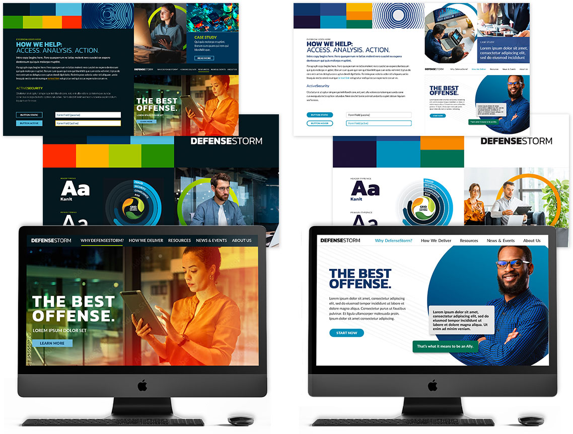 Initial moodboard concepts for the revitalized visual identity of DefenseStorm