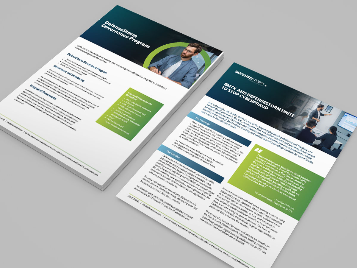 Example of a collateral piece with DefenseStorm's new brand